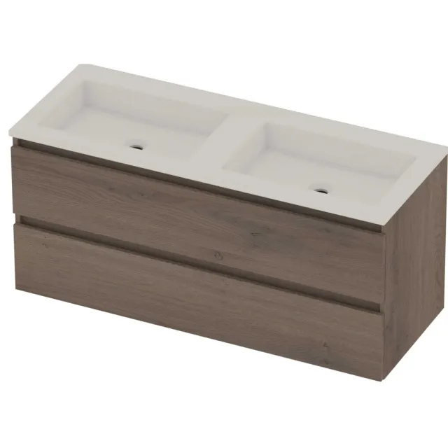 Basic-Line Aura 46 Badmeubelset Acryl Zonder Kraangat Greeploos 120x46x54 cm Duks Oak Glans Wit
