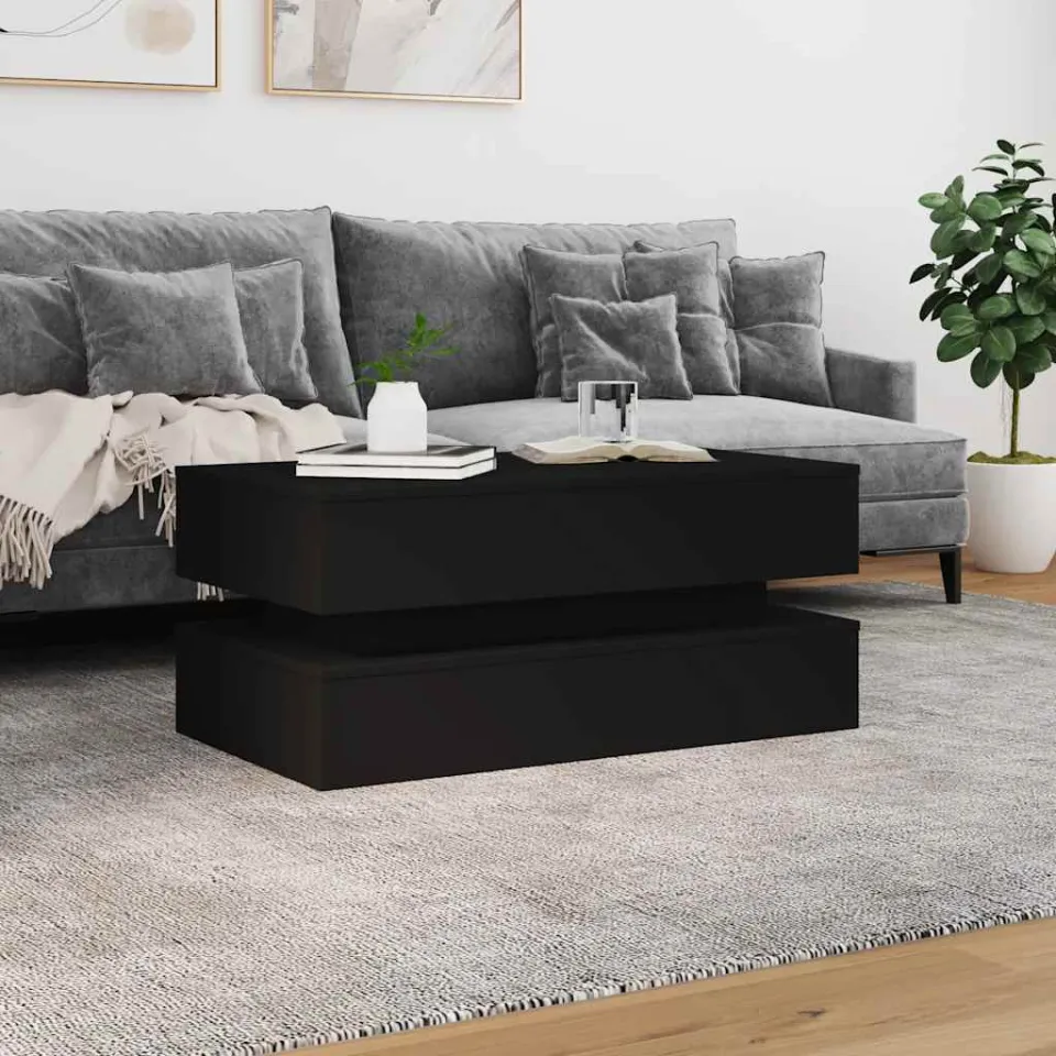 vidaXL Salontafel met LED-verlichting 90x50x40 cm zwart, foto 3