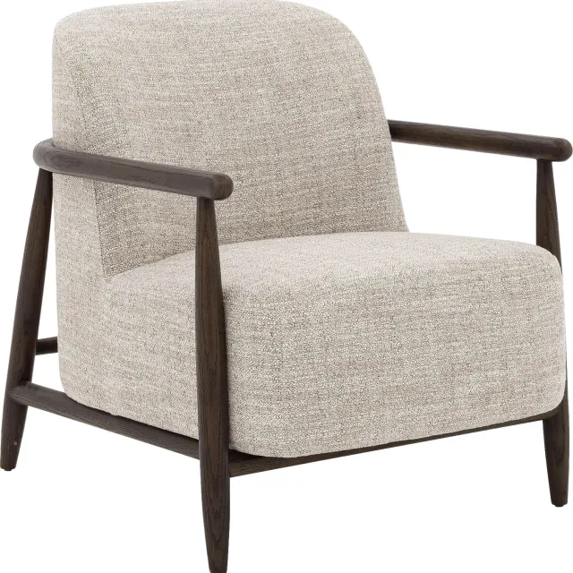 Goossens Fauteuil Fuzz - Stof - Bruin - Met Armleuning stof gemeleerd fijn geweven beige