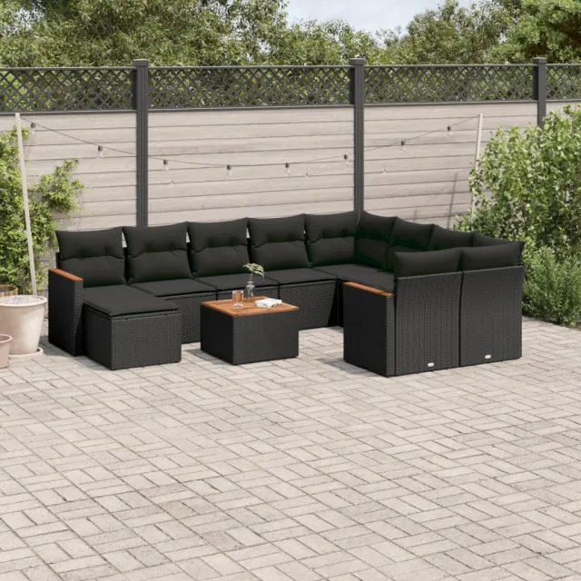 vidaXL 11-delige Loungeset met kussens poly rattan zwart, foto 2
