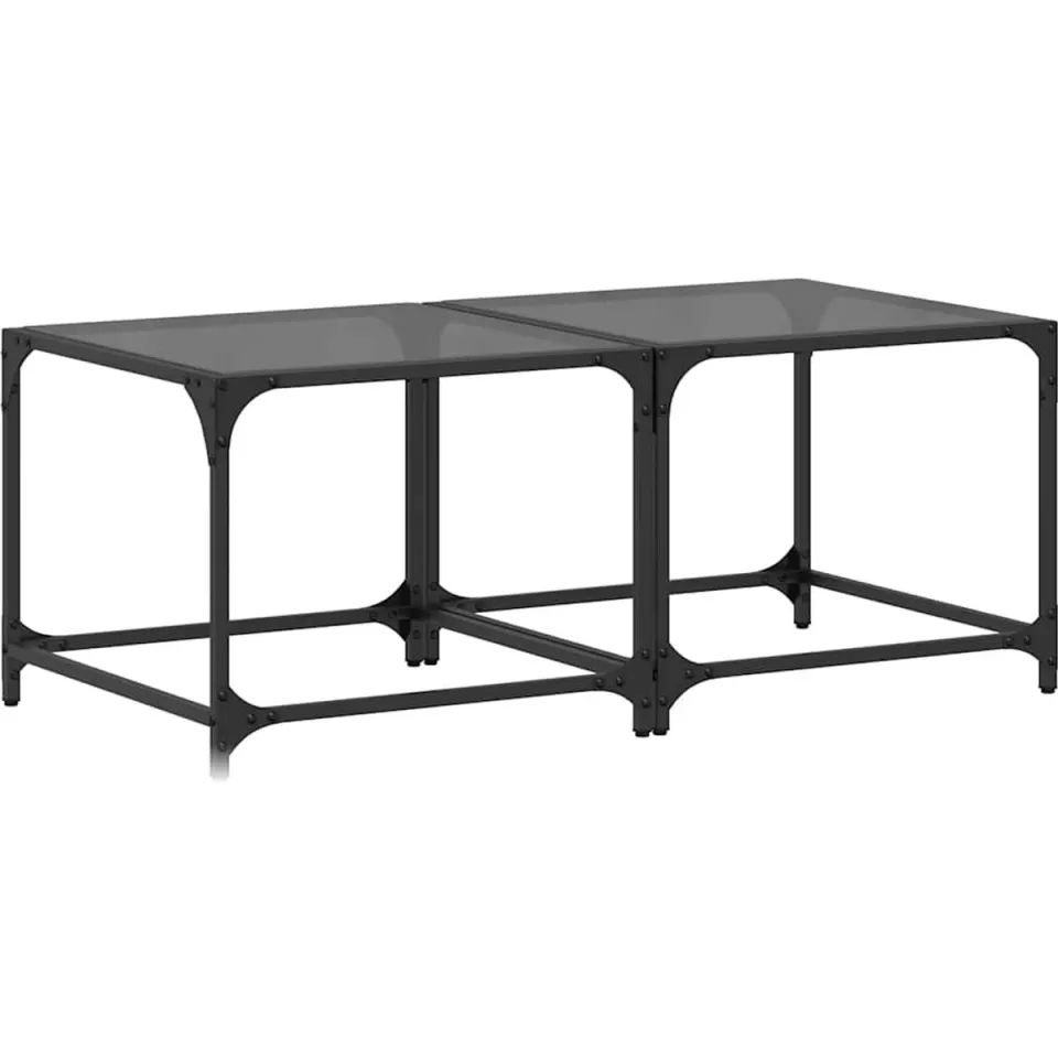 vidaXL Salontafels 2 st met zwart glazen blad 50x50x40 cm staal