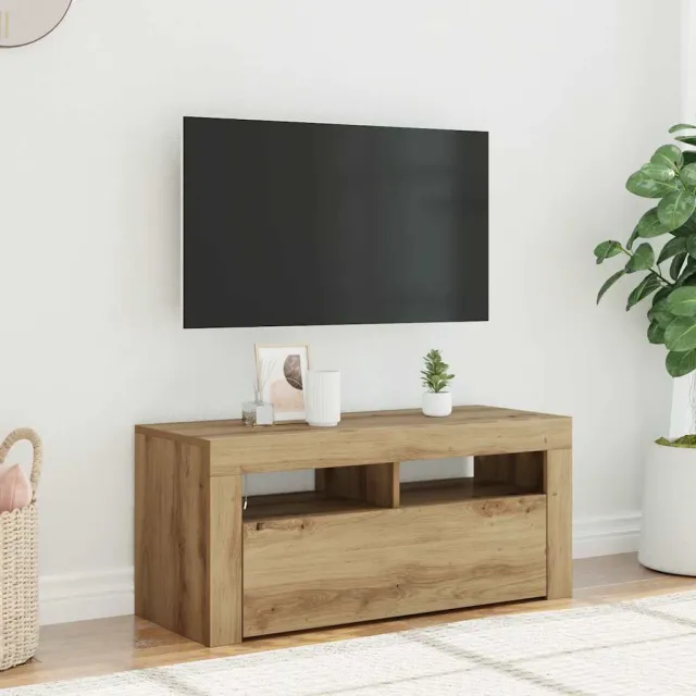 vidaXL Tv-meubel met LED 90x35x40 cm bewerkt hout artisanaal eiken, foto 2