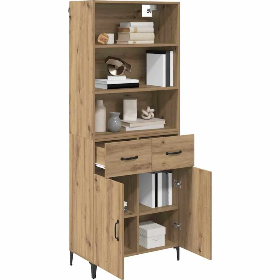 vidaXL Hoge kast Artisan Eiken 69,5 x 34 x 180 cm Bewerkt hout Bruin
