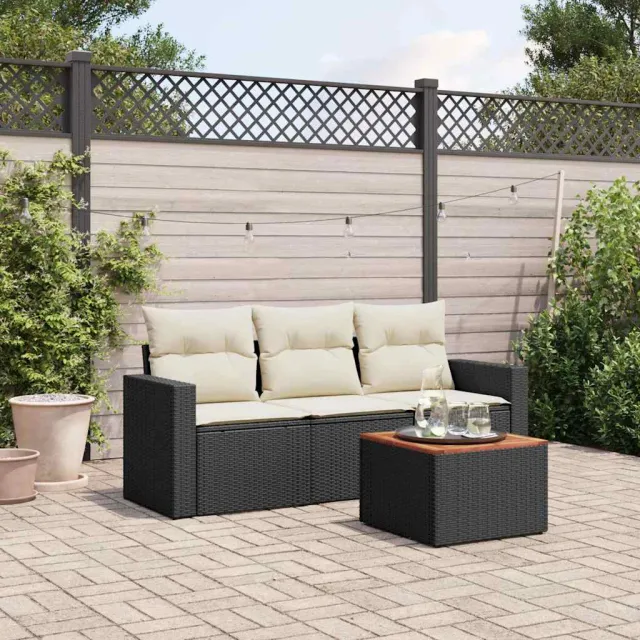 vidaXL 4-delige Loungeset met kussens poly rattan zwart, foto 2