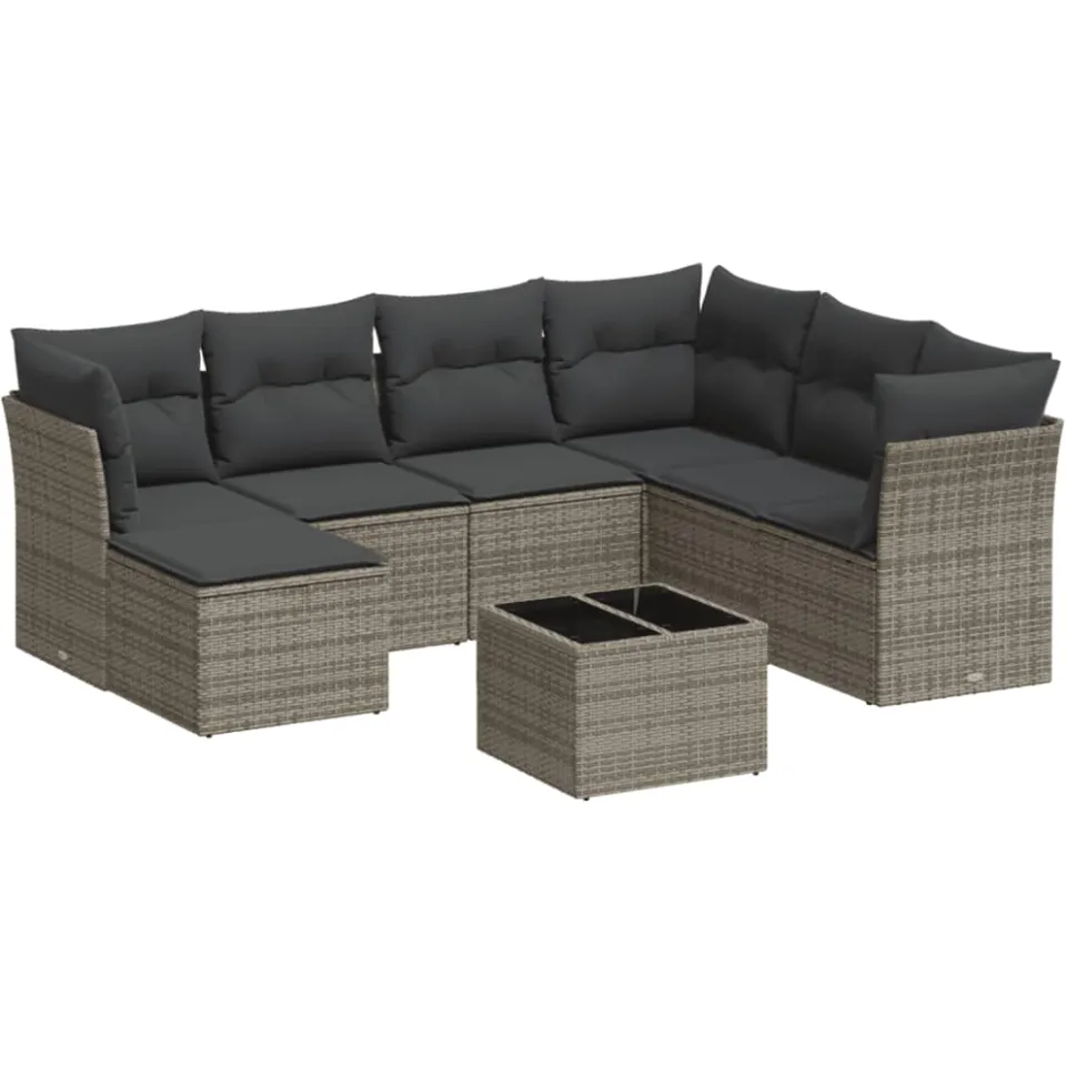 vidaXL 8-delige Loungeset met kussens poly rattan grijs, foto 3