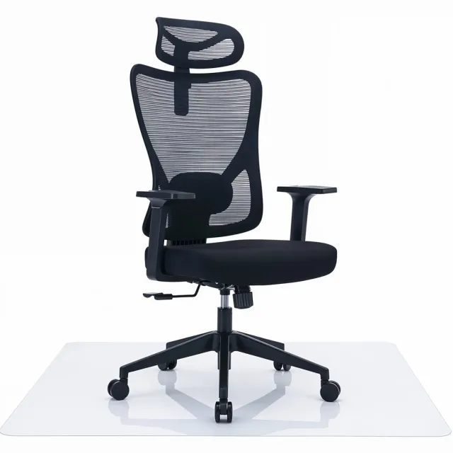 Goliving Ergonomische Bureaustoel + Vloerbeschermer 120 x 150 cm - Office Chair - Met Hoofdsteun - Kantoorstoel + Bureaustoelmat - Verstelbaar - Gaming - Voor Volwassenen - EN-1335 - Zwart