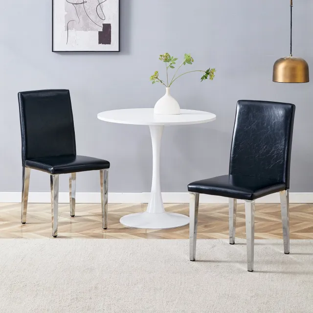 MODENUIT Eetkamerstoel - Set van 2 - Ergonomische Rugleuning - Voor Eetkamer - PU-leer en Metaal Zwart/Zilver Zwart+Zilver