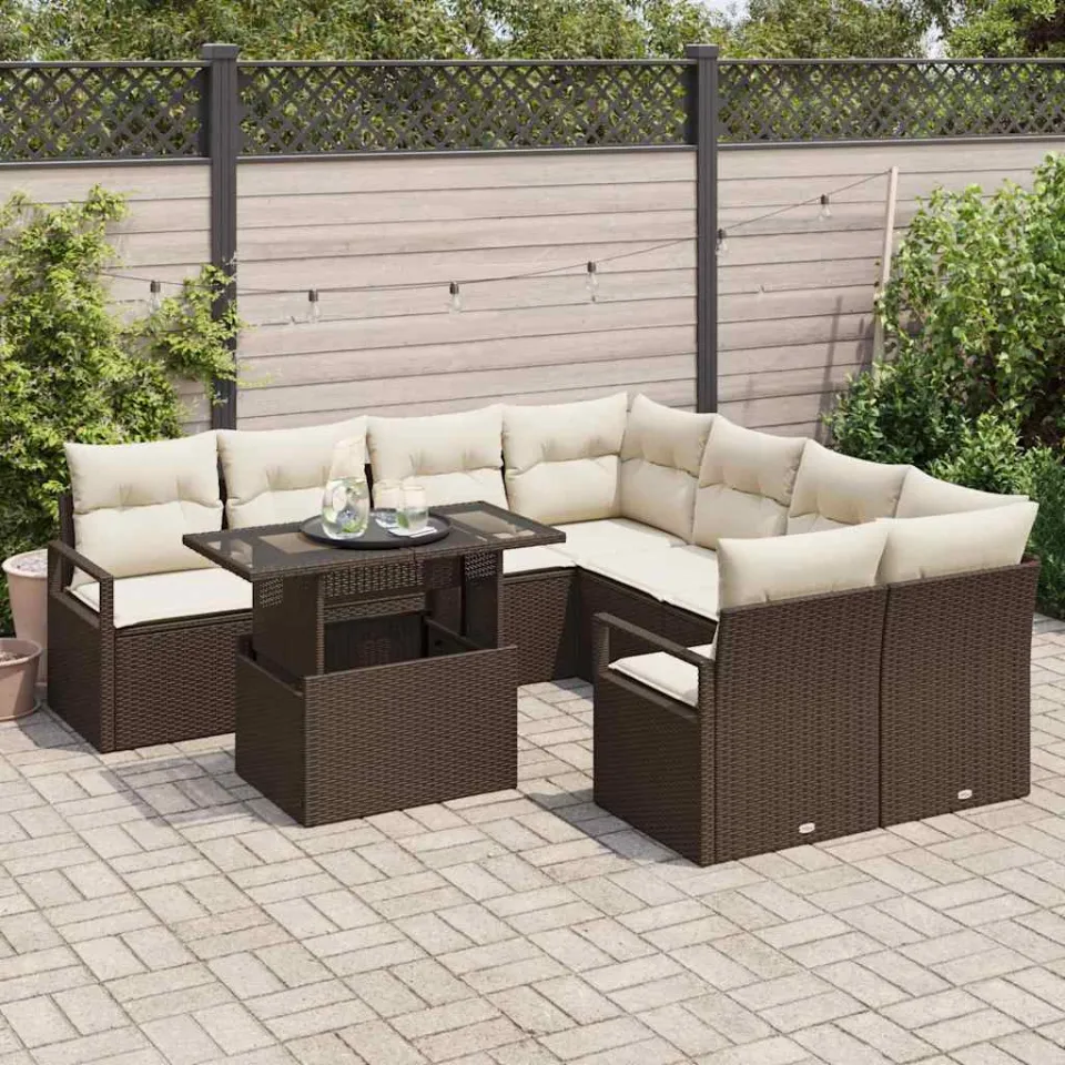 vidaXL Tuin Sofa Set 9 st Bruin Poly riet, foto 3