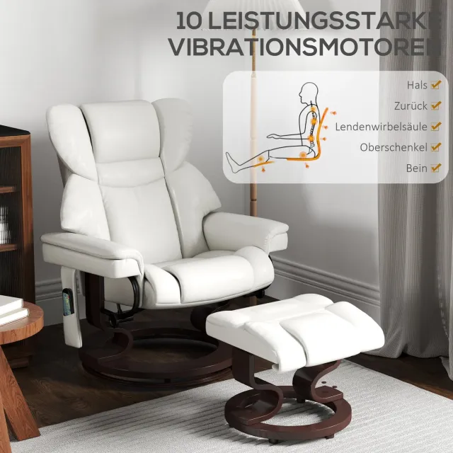HAUSS SPOLE Relaxfauteuil Met Voetenbank - Elektrisch Draaibaar - Met Ligfunctie En Massage - Voor Woonkamer En Ontspanning - Kunstleer - Crèmewit Cream White