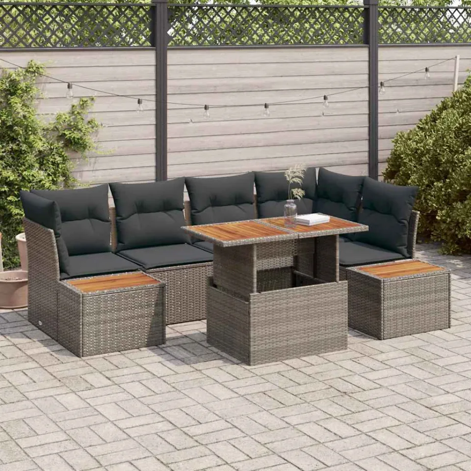 vidaXL Tuin Sofa Set 10 st Grijs Poly riet, foto 3