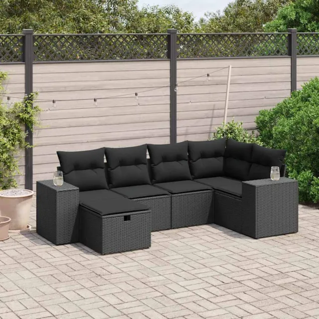 vidaXL 6-delige Loungeset met kussens poly rattan zwart, foto 2