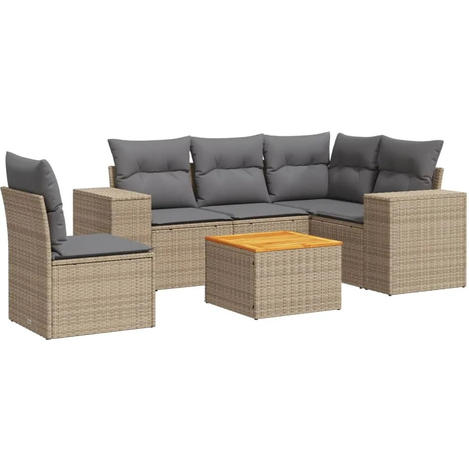vidaXL 6-delige Loungeset met kussens poly rattan beige, foto 3