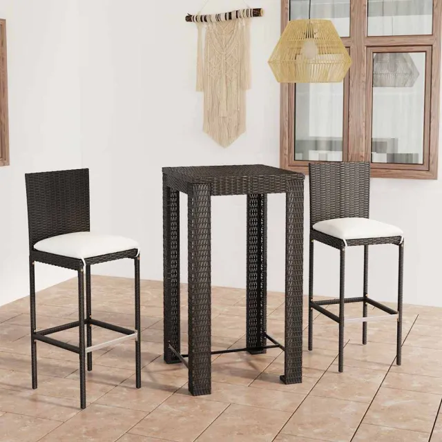 vidaXL 3-delige Tuinbarset met kussens poly rattan zwart, foto 2