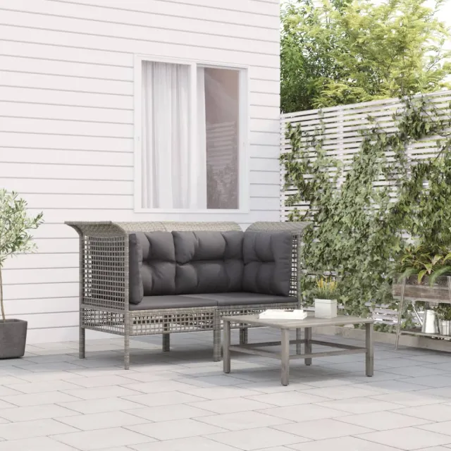 vidaXL Tuinhoekbanken met kussens 2 st poly rattan grijs, foto 2