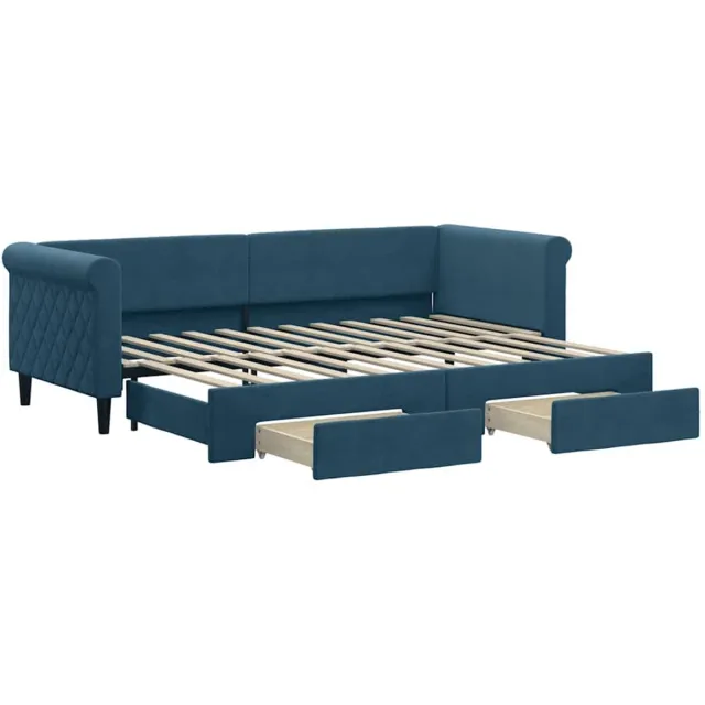 vidaXL Slaapbank - met - onderschuifbed - en - lades - 80x200 - cm - fluweel - blauw