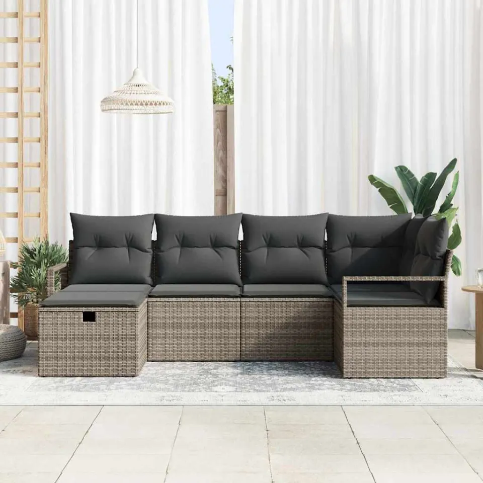 vidaXL Tuin Sofa Set 6 st Grijs poly rattan, foto 3