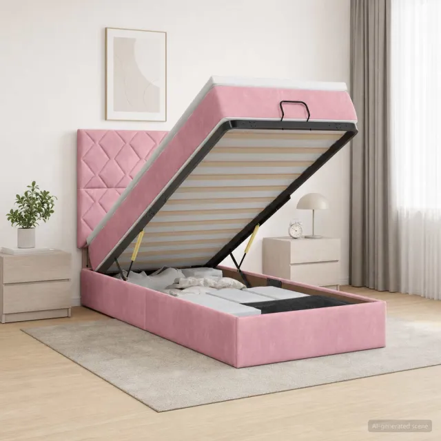 vidaXL Ottoman bed met matras met hoofdeinde Roze 100 x 200 cm Fluweel