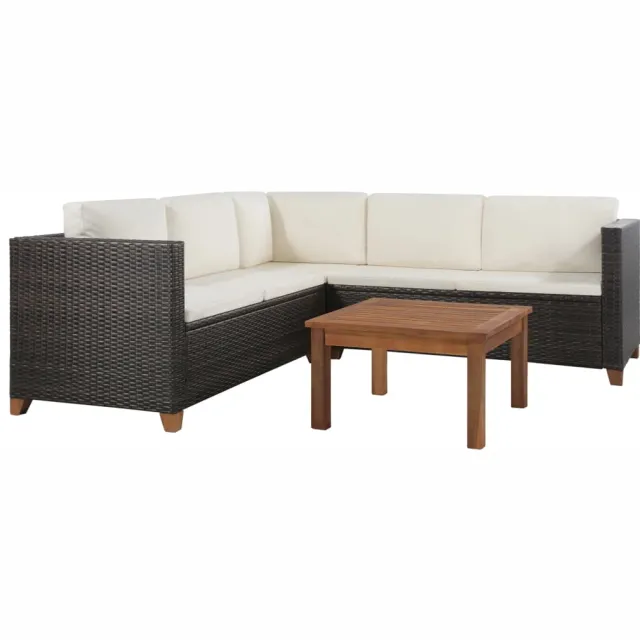 vidaXL 4-delige Loungeset met kussens poly rattan bruin