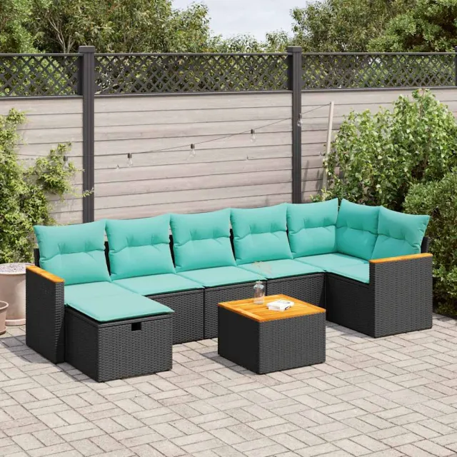 vidaXL 8-delige Loungeset met kussens poly rattan zwart, foto 2