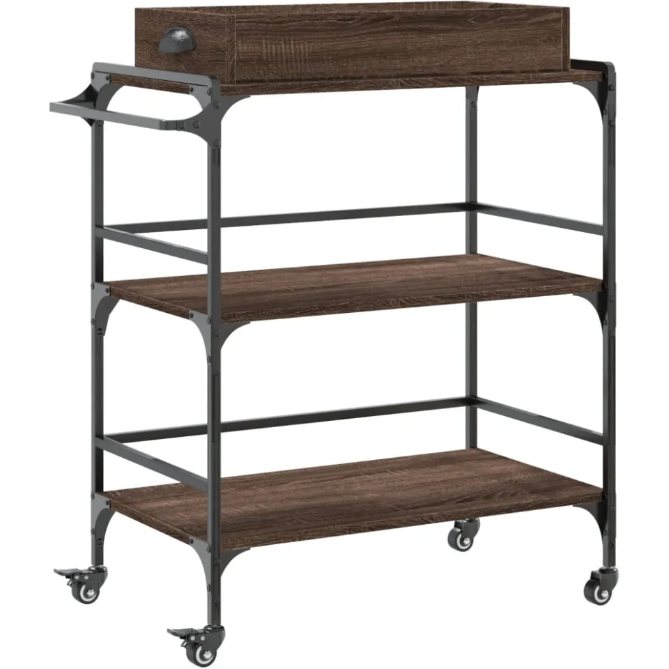vidaXL Keukentrolley 81,5x41x92,5 cm bewerkt hout bruin eikenkleurig