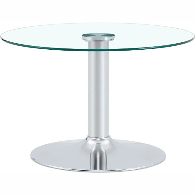 MUVANO Ronde glazen salontafel - Bijzettafel met gehard veiligheidsglas - Centrale metalen poot met verzwaarde voet - Ø 70 cm - Woonkamer - Zilver