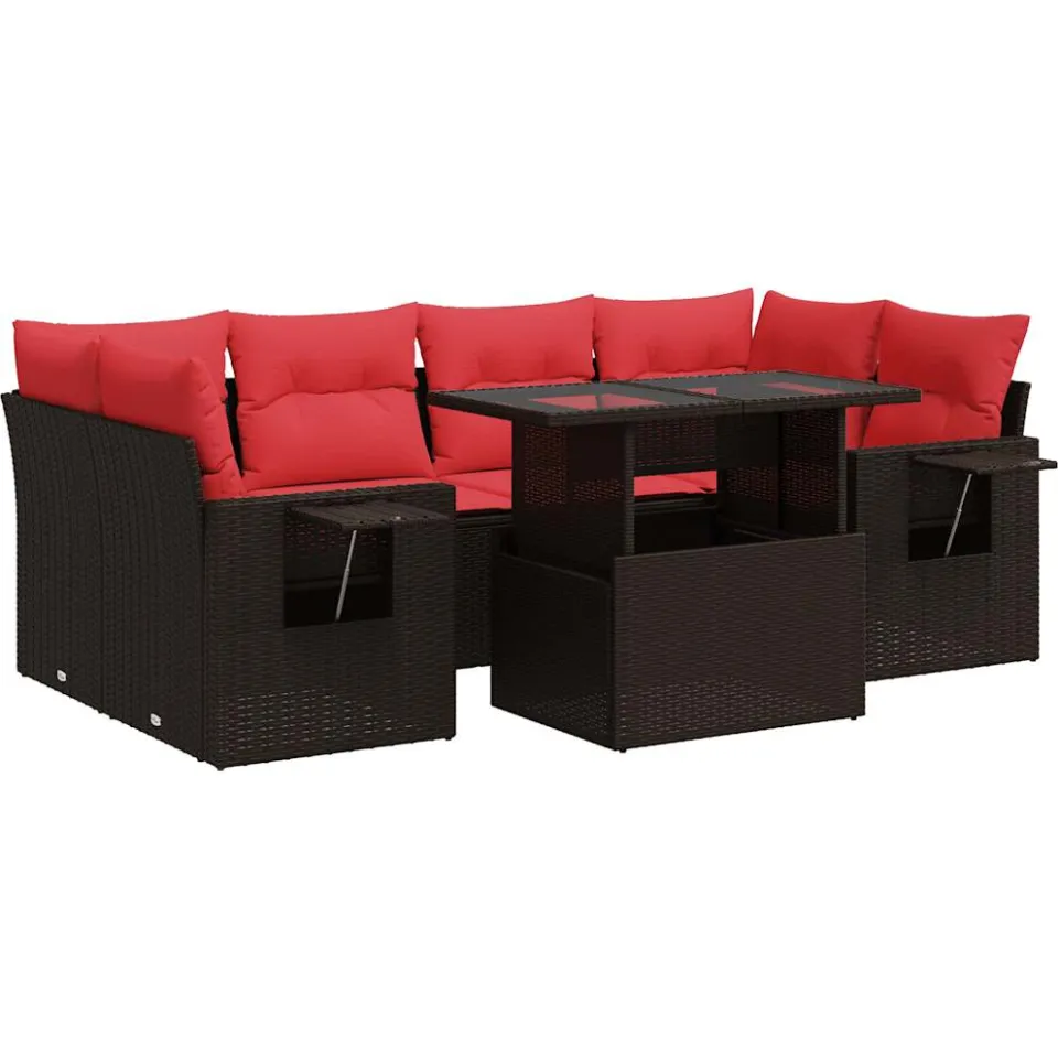 vidaXL 7-delige Loungeset met kussens poly rattan acacia bruin, foto 3