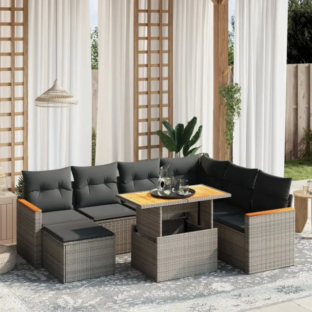 vidaXL 8-delige Loungeset met kussens poly rattan grijs, foto 2