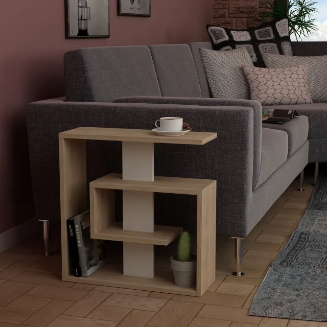 Skye Decor , Bijzettafel, Saly - Sonoma Oak, White, Gemelamineerde spaanplaat, Sonoma eiken & Wit, 55 x 20 x 57 cm