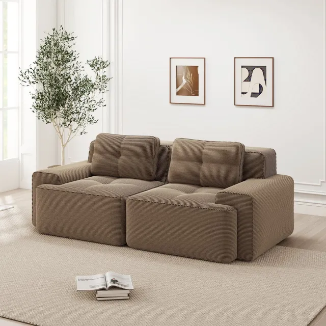 Zubaliya Modulaire corduroy loveseat - diepe zit 74 cm - 2 personen - bruin - geen montage nodig - huisdierbestendig - 32D hoogelastisch schuim