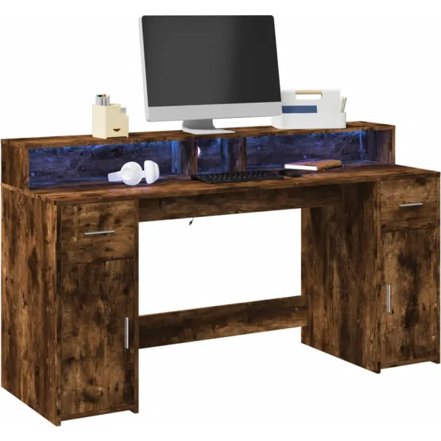 vidaXL Bureau Gerookt eiken 160 x 55 x 91 cm Engineered Wood, foto 2