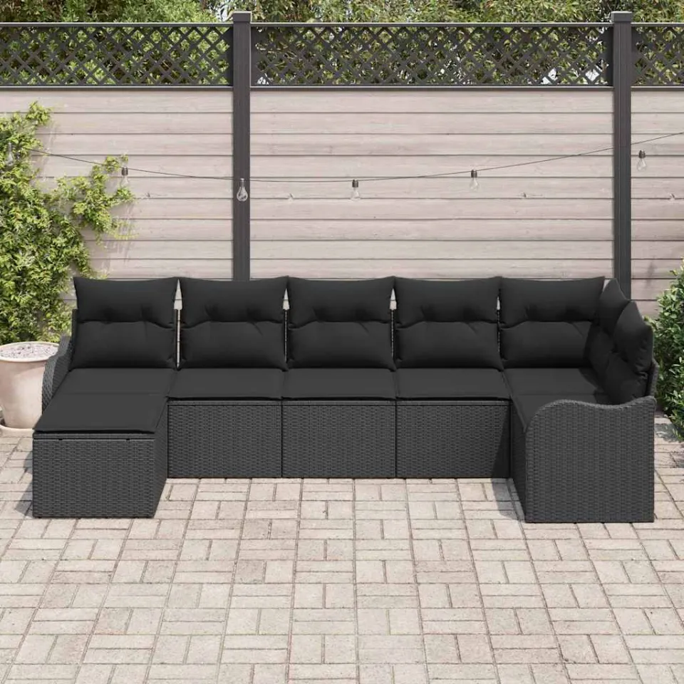vidaXL Tuin Sofa Set 7 st Zwart poly rattan, foto 3