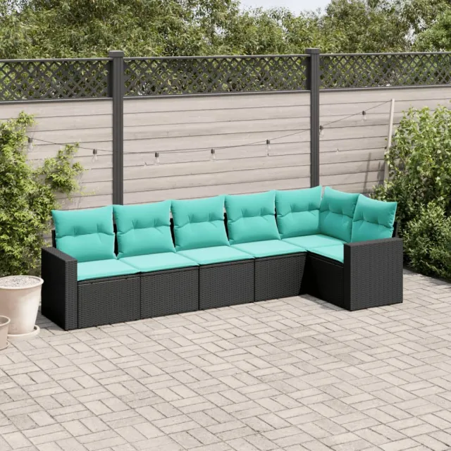 vidaXL 6-delige Loungeset met kussens poly rattan zwart, foto 2