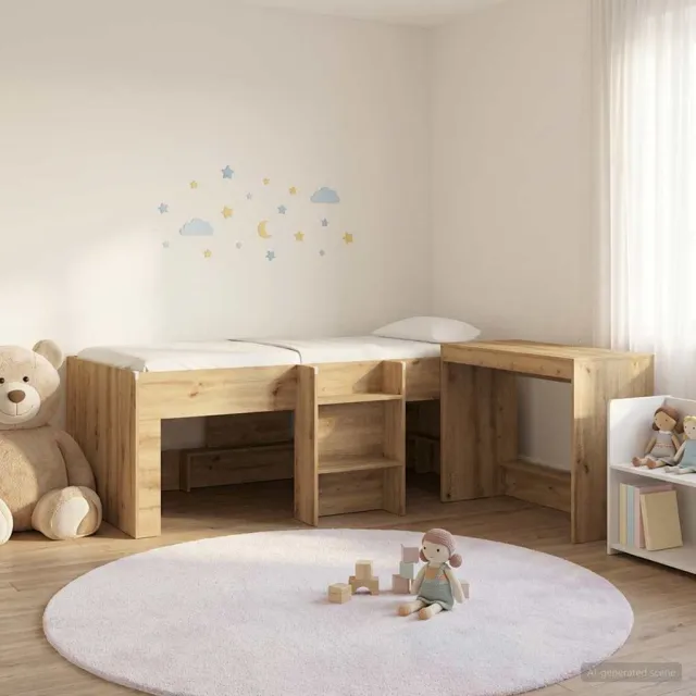 vidaXL Bedframe met Bureau 2 st Artisanaal eiken Bewerkt hout Bruin
