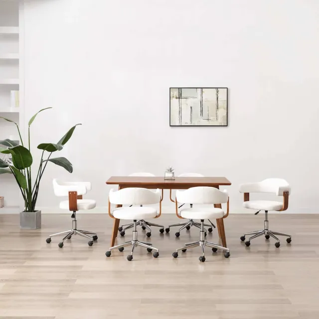 vidaXL Eetkamerstoelen draaibaar 6 st gebogen hout en kunstleer wit, foto 2