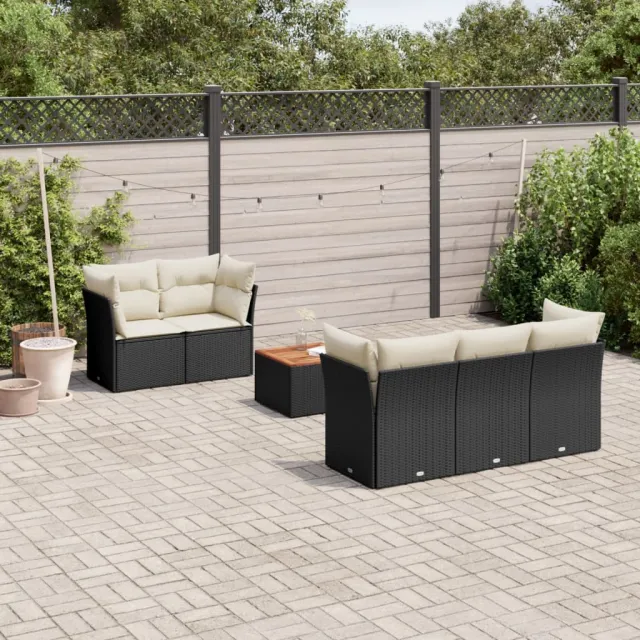 vidaXL 6-delige Loungeset met kussens poly rattan zwart, foto 2