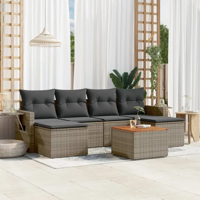 vidaXL 7-delige Loungeset met kussens poly rattan grijs, foto 2