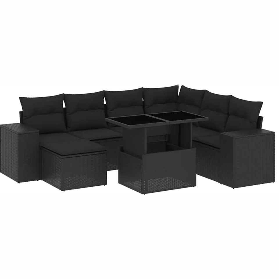 vidaXL 8-delige Loungeset met kussens poly rattan zwart