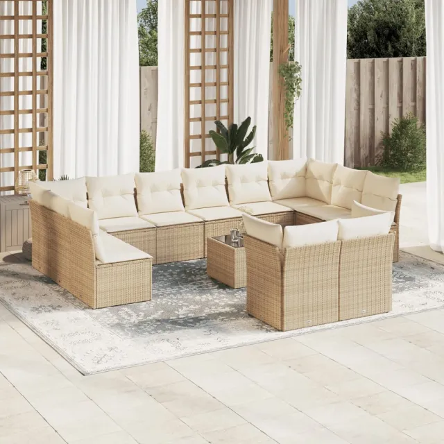 vidaXL 13-delige Loungeset met kussens poly rattan beige, foto 2
