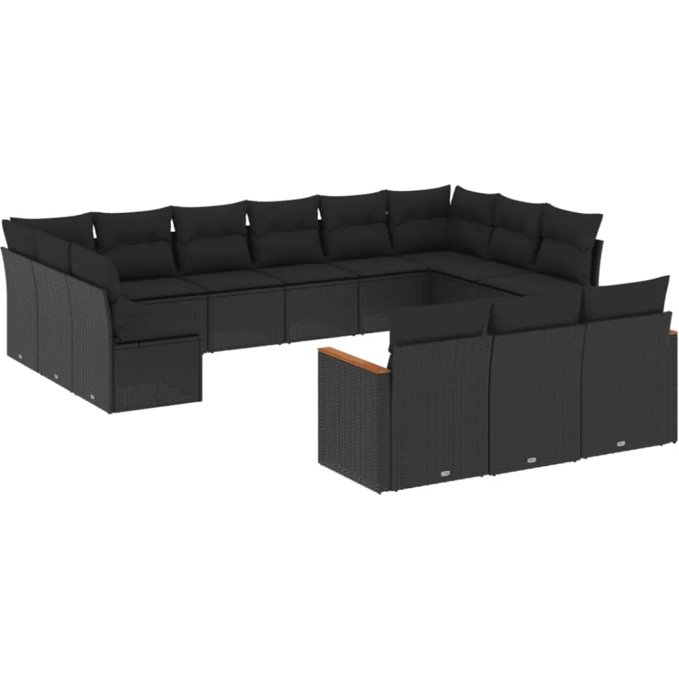 vidaXL 13-delige Loungeset met kussens poly rattan zwart, foto 3