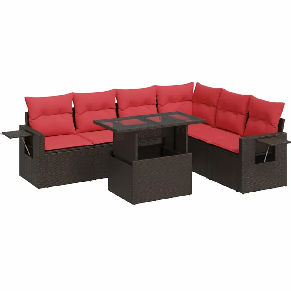 vidaXL 7-delige Loungeset met kussens poly rattan acacia bruin, foto 3