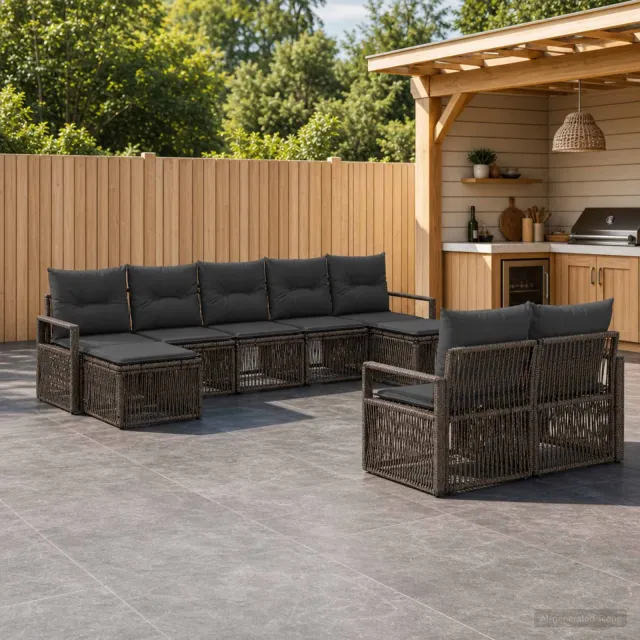 vidaXL Tuinbankenset 9 st 9-zits Grijs poly rattan, foto 2