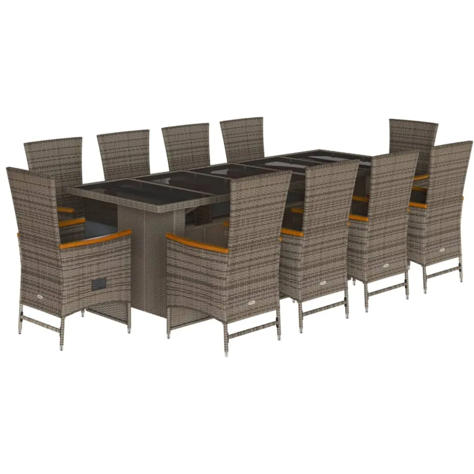 vidaXL 11-delige Tuinset met kussens poly rattan grijs
