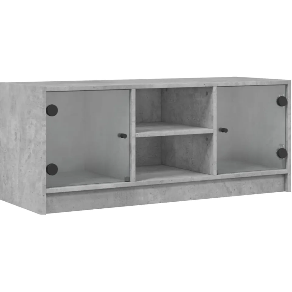 vidaXL Tv-meubel met glazen deuren 102x37x42 cm betongrijs