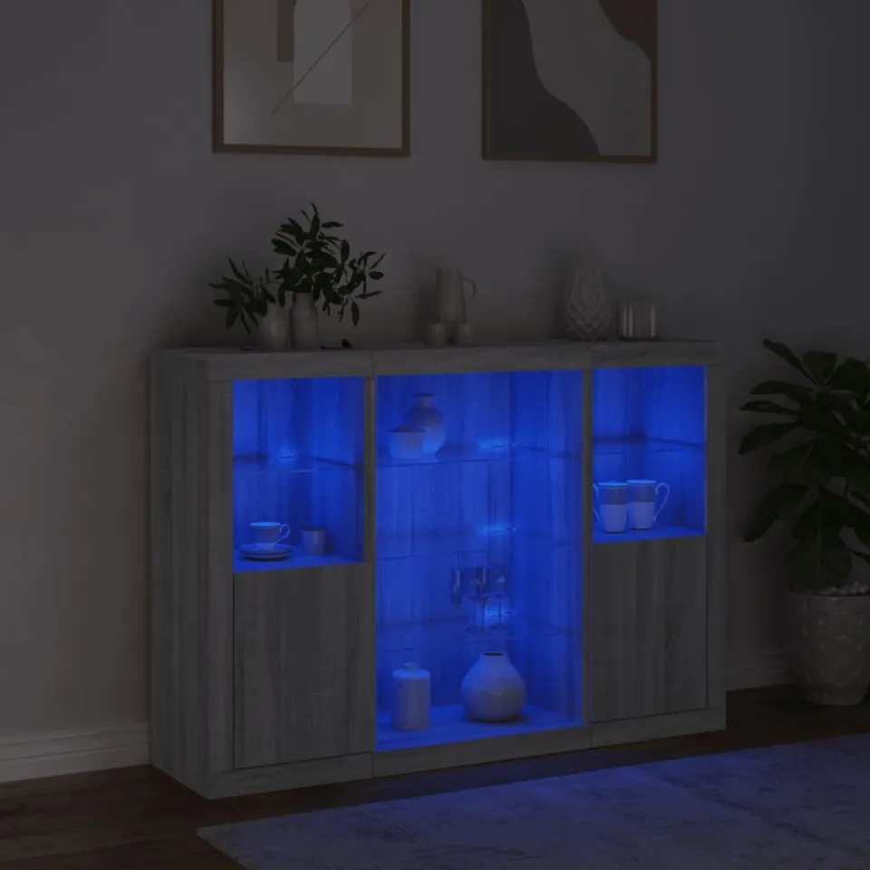 vidaXL Dressoirs met LED-verlichting 3 st bewerkt hout grijs sonoma, foto 3