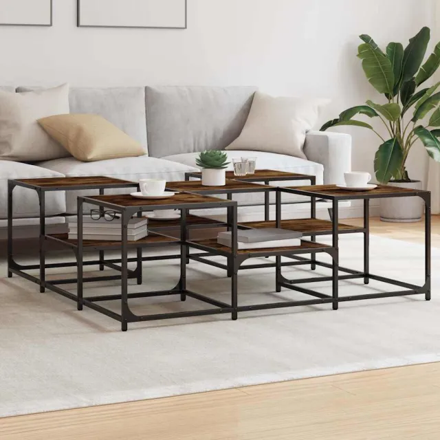 vidaXL Salontafel 121x121x40 cm bewerkt hout gerookt eikenkleurig, foto 2
