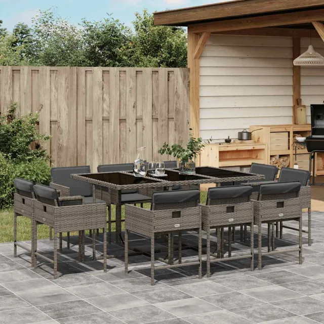 vidaXL 11-delige Tuinset met kussens poly rattan grijs, foto 2