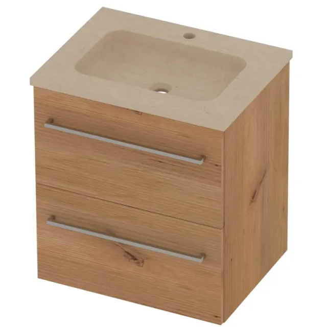 Basic-Line Rocky 46 Badmeubelset Hardsteen 1 Kraangat 60x46x62 cm Whisky Oak Sand Stone Beige
