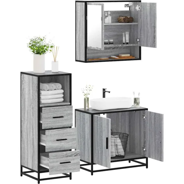 vidaXL 3-delige Badkamermeubelset bewerkt hout grijs sonoma eikenkleur, foto 2