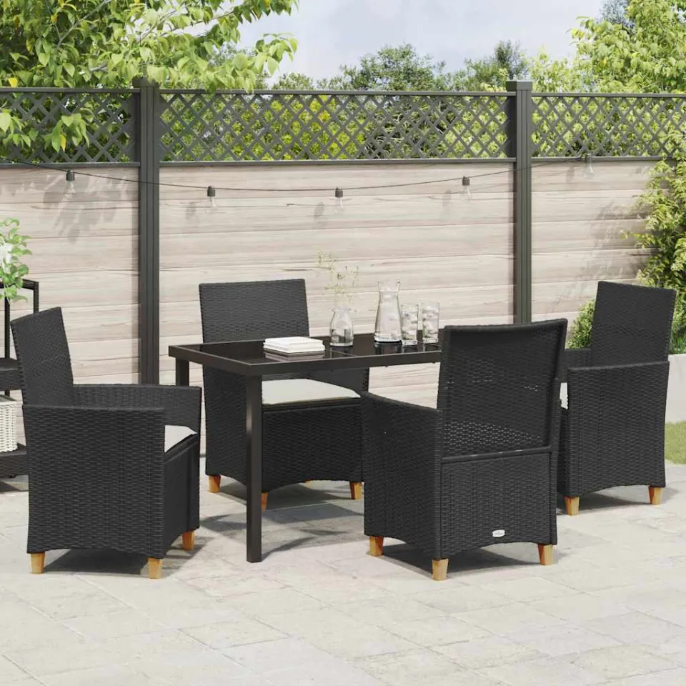 vidaXL Tuin eettafelset 5 st Zwart poly rattan, foto 3