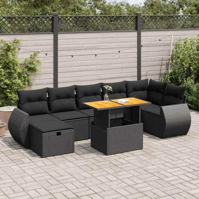vidaXL 5-delige Loungeset met kussens poly rattan acacia zwart, foto 2